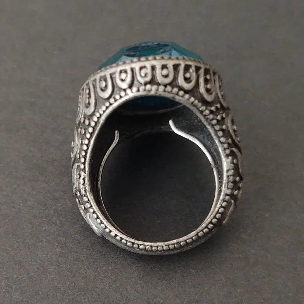 Large blue faceted bead statement ring